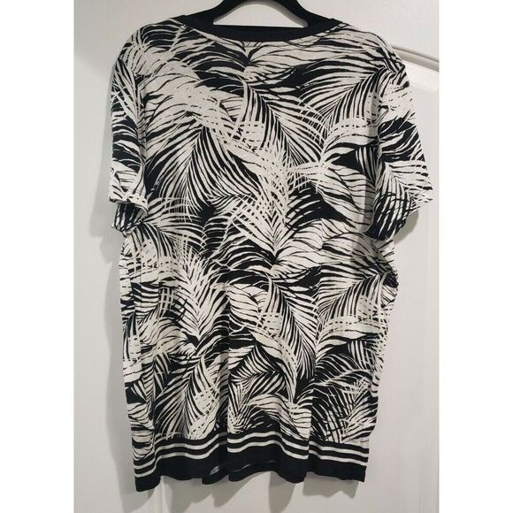 Lauren By Ralph Lauren Womens Linen Blend Black And White Tee Size 1X - Picture 2 of 6